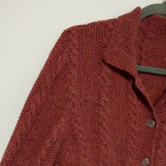 Artisan Made Burnt Orange Wool Blend Cable Knit  Button Cardigan - Picture 6 of 8
